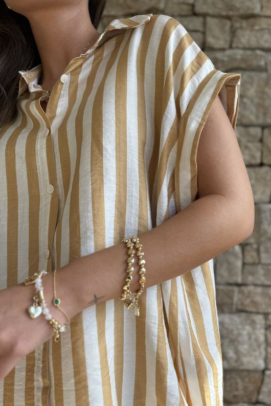 Mallow Stripe Cap Sleeve Shirt Indian Yellow /40=